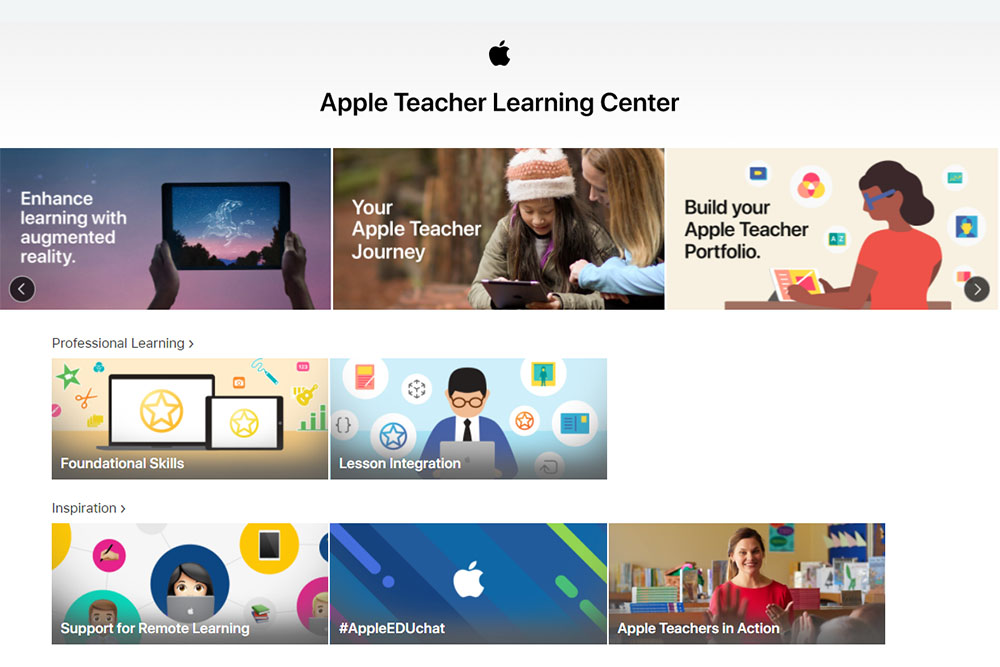 Screenshot of Apple Teacher Learning Center website